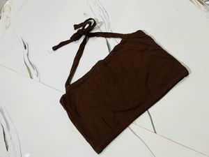 Brown Halter Neck Crop Top