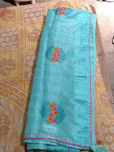 Beautiful Teal Embroidered Saree