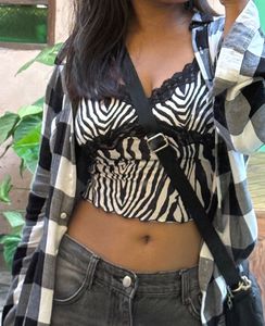 Zebra Print Lace Trim Camisole Top