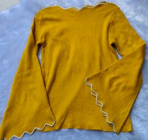 Mustard Yellow Flare Sleeve Top