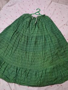 Flowy Green Ethnic Print Tiered Maxi Skirt