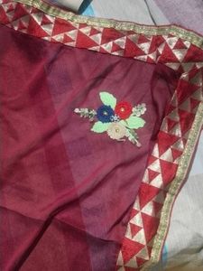 Maroon Saree with Floral Embroidery