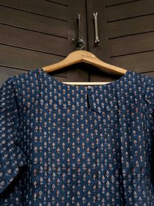 Fabindia Blue Cotton Dabu Printed Arcadian Top