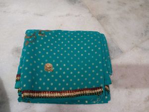 Beautiful Teal Saree with Floral Embroidery