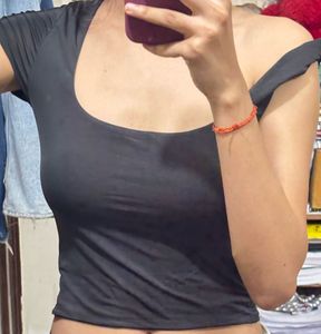 Black Asymmetrical Neck Crop Top customised