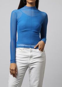 Turtle Neck Mesh Top With Adjustable Spaghett