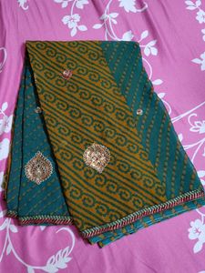 Green & Mustard Bandhani Saree