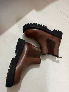 Brown Leather Chelsea Boots. Heavy sole.
