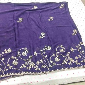 Elegant Embroidered Purple Saree