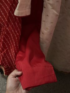 Elegant Cream Kurta Set with Red Dupatta