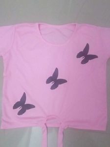 Pink Butterfly Tie-Front T-Shirt