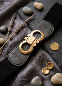 Designer Elastic Belt with Gold Buckle