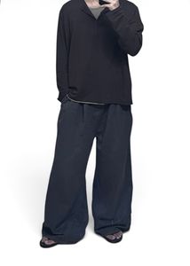 Pleated Denim Wide Leg Pants