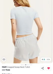 H&amp;M Cropped Scoop-Neck T-Shirt - Light Blue