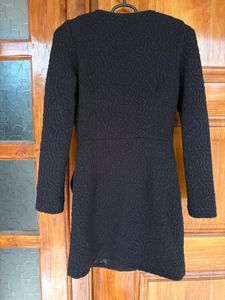 Chic Black Textured Dress Coat