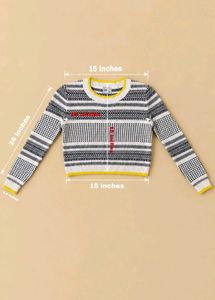 BLACK &amp; WHITE YELLOW-TRIM CROPPED KNIT SWEATER