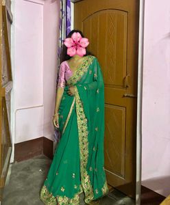 Elegant Green Embroidered Saree