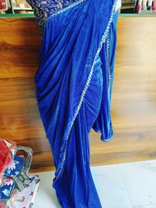 Elegant Blue Velvet Bollywood Saree