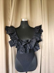 Black Ruffle Neck Top