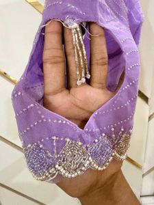 Elegant Lavender Handwork Net Saree