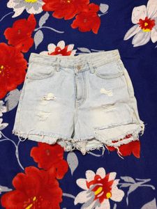 Light Wash Ripped Denim Shorts