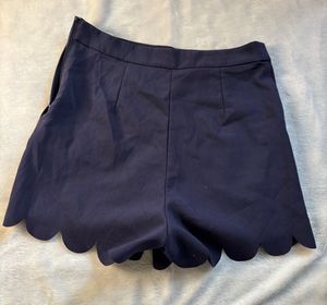 Navy Blue Scalloped Hem Shorts