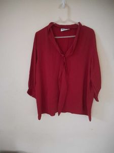 Elegant Red Bow Blouse