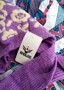 Cozy Purple Floral Knit Hat &amp; Scarf Set