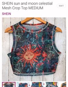 Shein Vintage Sun Print Mesh Crop Top