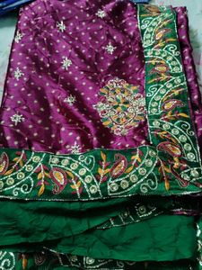Designer Purple &amp; Green Silk Saree