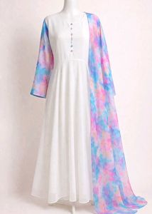 Elegant White Gown with Sleeves + dupatta.