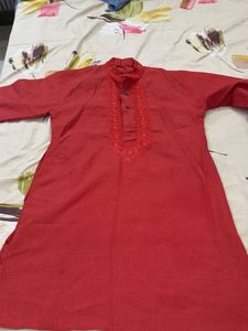 Red Embroidered Kurta