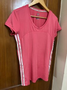 Adidas Pink T-Shirt with Stripes