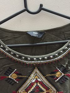 Embroidered Olive Green Top