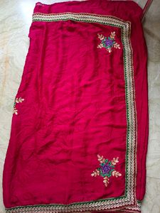 Red marronish crushed saree crepe with beautiful b