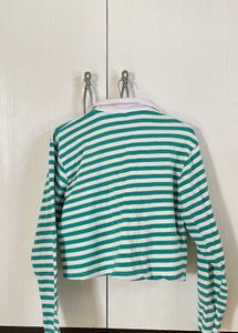 Green Striped Long Sleeve Top