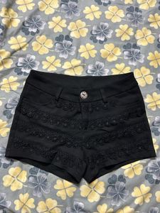 Black Lace Trimmed Shorts