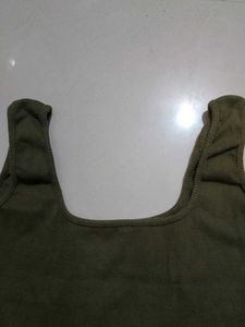 Trendy Olive Ribbed Square Neck Crop Top
