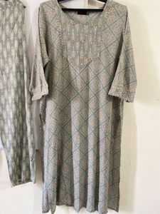Stylish Grey Printed Kurta Set