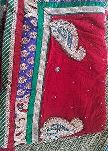 Red &amp; Multicolor Embroidered Saree With Blouse