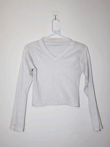 V-Neck Long Sleeve Ribbed Crop Top