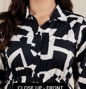Monochrome Graphic Print Midi Dress