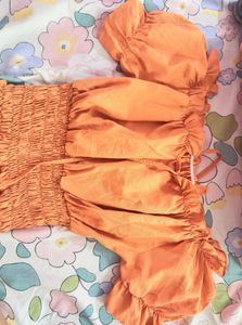 Orange Smocked Top with Ruffles