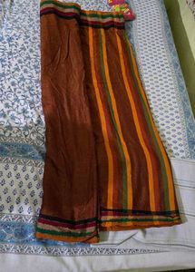 Brown Saree with Striped Border