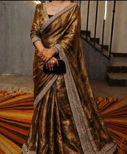 Elegant Metallic Bronze with purple shine Saree wi