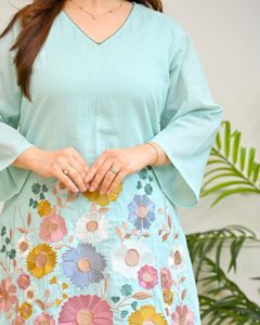 Light Blue Floral Kurta Set