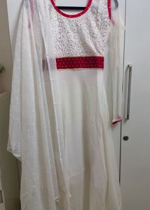 Prettiest White Ethnic Suit with Chiffon Dupatta