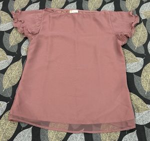 New-Chic Rose Pink Pleated Sleeve Top