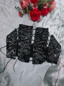 Lace-up Faux Leather Corset Top