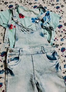 Denim Dungaree With Tshirt